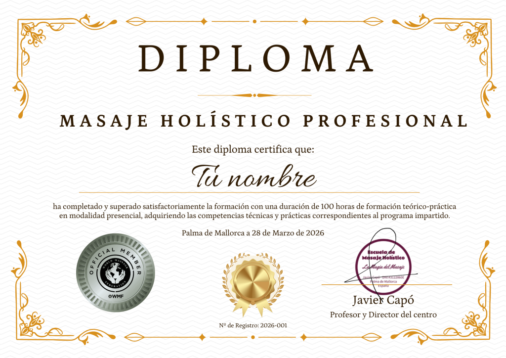Certificado Diploma de masaje holistico online profesional